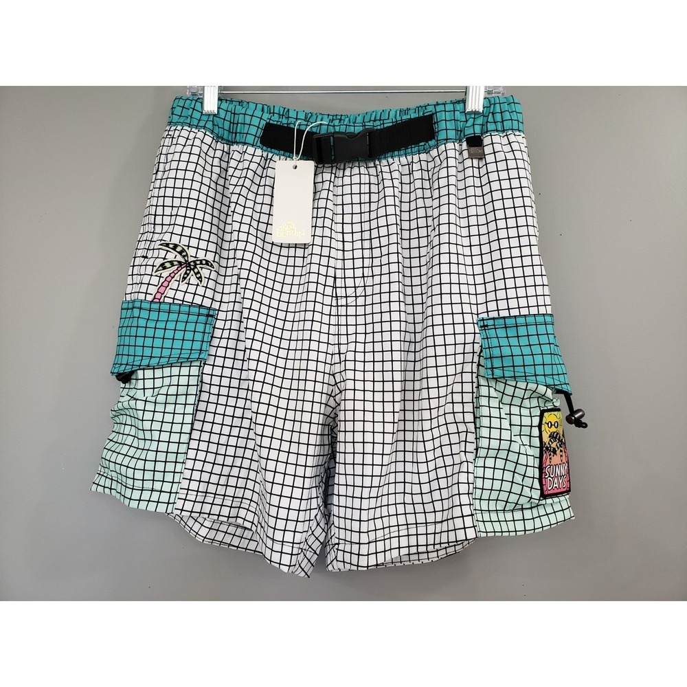 NEW Agua Bendita Men SIZE 36 Marcus Swim‎ Trunks Green Cargo Pockets Retro